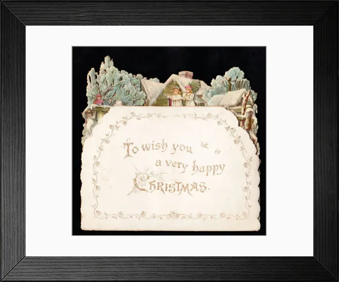 Framed Print : Winter scene on a cutout Christmas card Framed Print : Winter scene on a cutout Christmas card