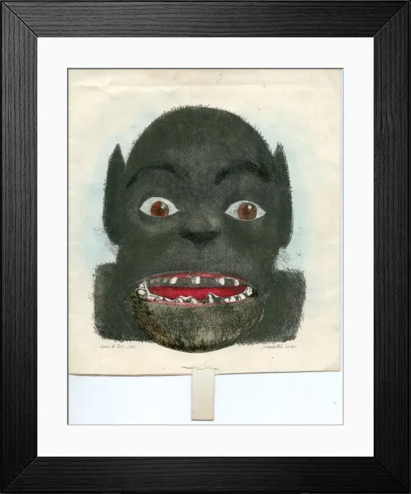 Framed Print : Monsters face with tab pull on a greetings card Framed Print : Monsters face with tab pull on a greetings card