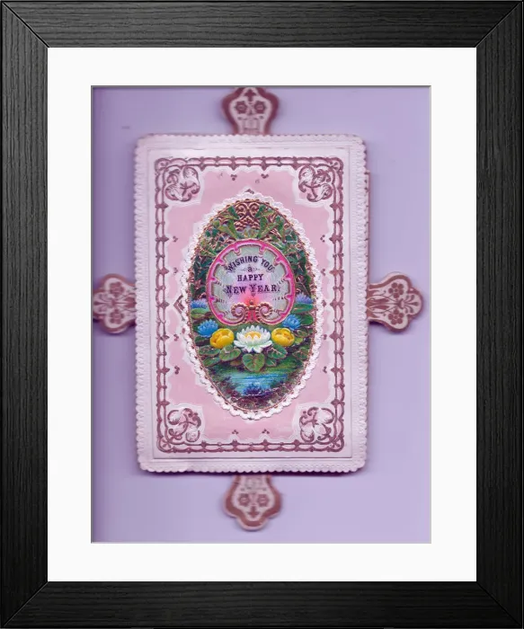 Framed Print : Flowers on a lily pond on a New Year card Framed Print : Flowers on a lily pond on a New Year card