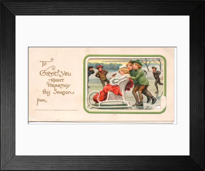 Framed Print : People skating and sleighing on a Christmas card Framed Print : People skating and sleighing on a Christmas card