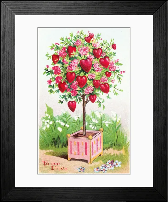Framed Print : Tree of hearts and flowers on a Valentine postcard Framed Print : Tree of hearts and flowers on a Valentine postcard