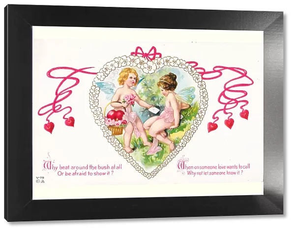 Cupid and fairy on a Valentine postcard