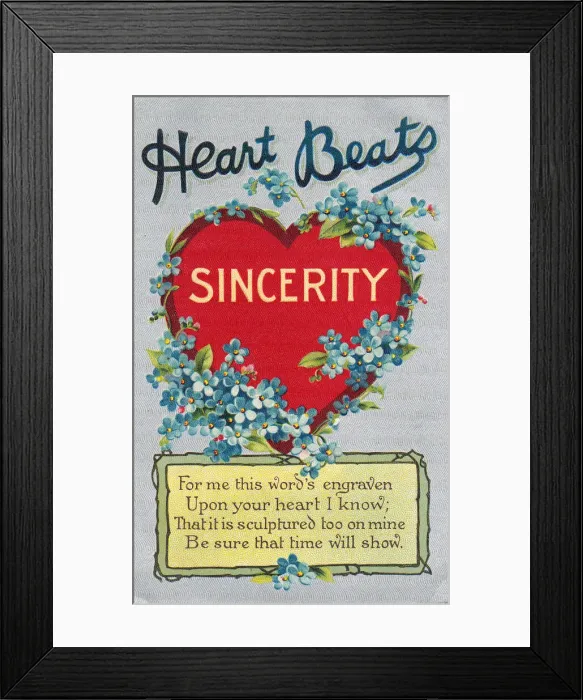 Framed Print : Red heart and blue flowers on a Valentine postcard Framed Print : Red heart and blue flowers on a Valentine postcard
