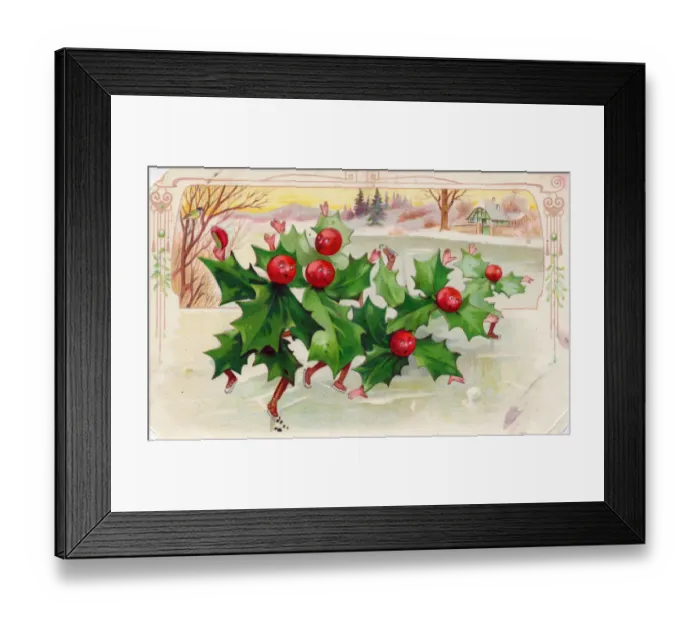 Framed Print : Holly in skating scene on a Christmas postcard Framed Print : Holly in skating scene on a Christmas postcard