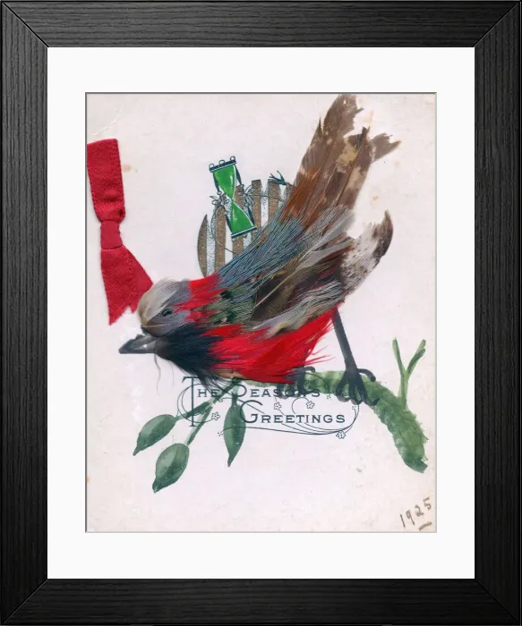 Framed Print : Robin made from real feathers on a Christmas card Framed Print : Robin made from real feathers on a Christmas card