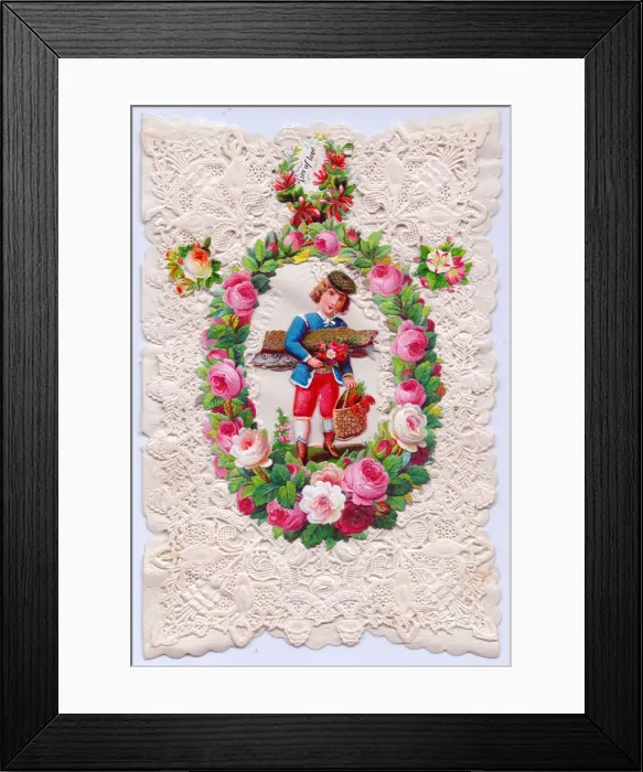 Framed Print : Oval of pink roses on a greetings card Framed Print : Oval of pink roses on a greetings card