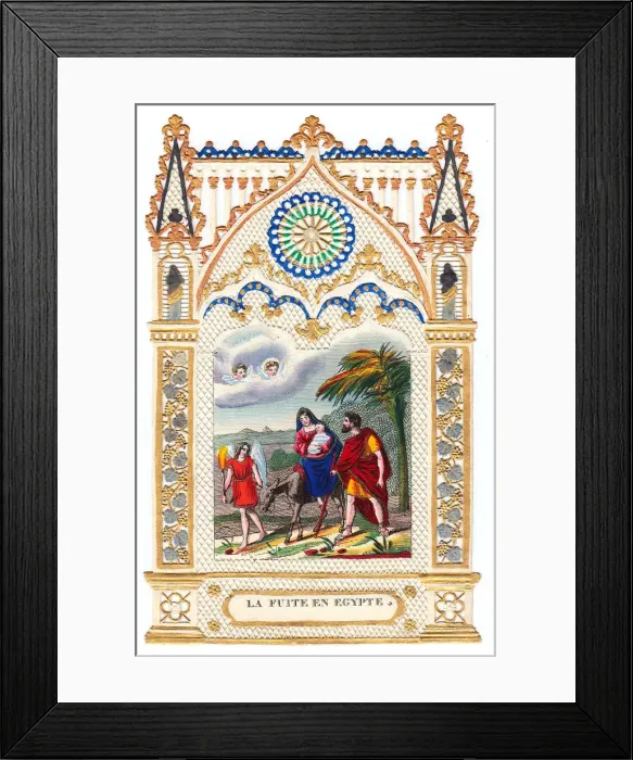 Framed Print : Flight into Egypt on a paper lace Christmas card Framed Print : Flight into Egypt on a paper lace Christmas card