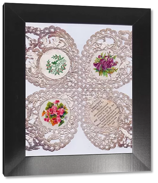 Flowers on a paper lace Christmas and New Year card