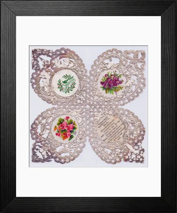 Framed Print : Flowers on a paper lace Christmas and New Year card Framed Print : Flowers on a paper lace Christmas and New Year card