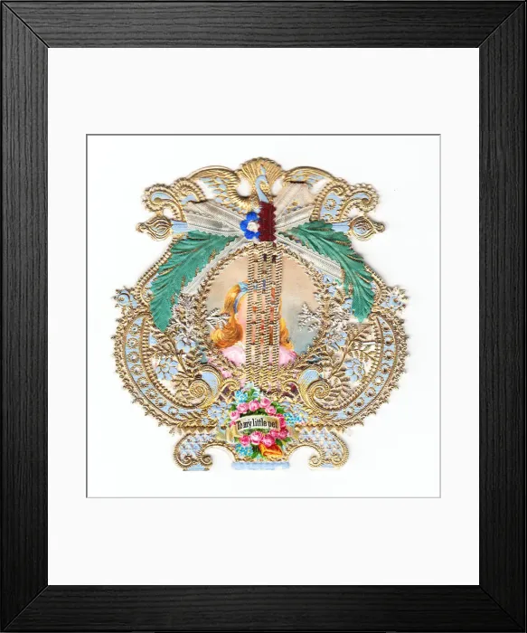Framed Print : Paper lace greetings card in gold, green and pale blue Framed Print : Paper lace greetings card in gold, green and pale blue