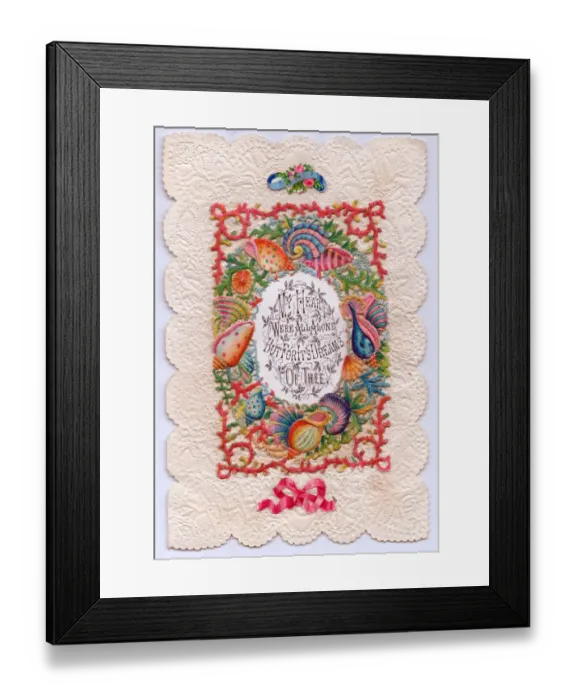 Framed Print : Romantic paper lace card with shells Framed Print : Romantic paper lace card with shells
