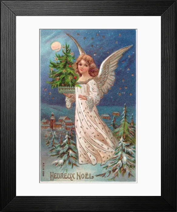 Framed Print : Angel with tree on a French Christmas postcard Framed Print : Angel with tree on a French Christmas postcard