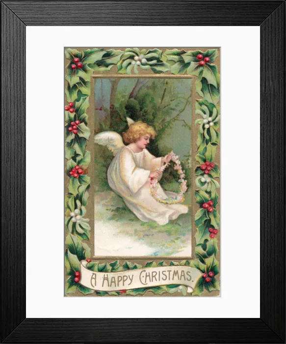 Framed Print : Angel in the snow on a Christmas postcard Framed Print : Angel in the snow on a Christmas postcard