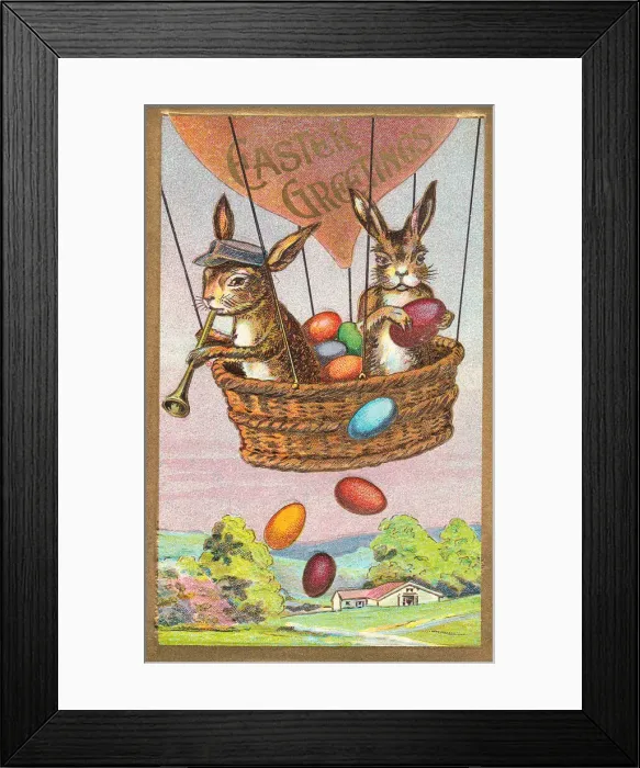 Framed Print : Rabbits in a balloon on an Easter postcard Framed Print : Rabbits in a balloon on an Easter postcard