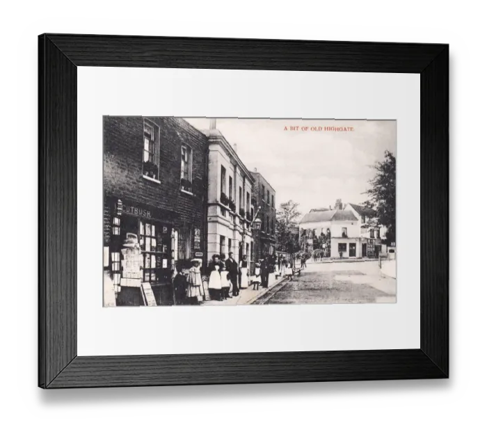 Framed Print : People and shops in Old Highgate, North London Framed Print : People and shops in Old Highgate, North London