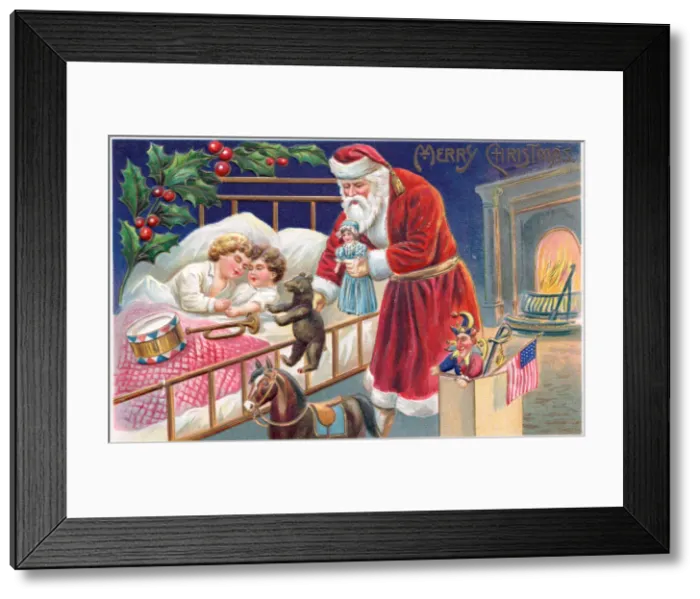Framed Print : Santa Claus on a Christmas postcard Framed Print : Santa Claus on a Christmas postcard