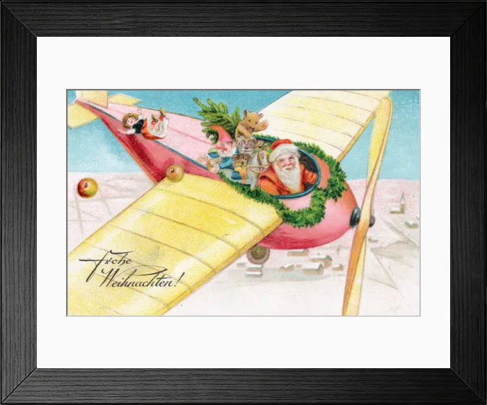 Framed Print : Santa Claus in a plane on a German Christmas postcard Framed Print : Santa Claus in a plane on a German Christmas postcard