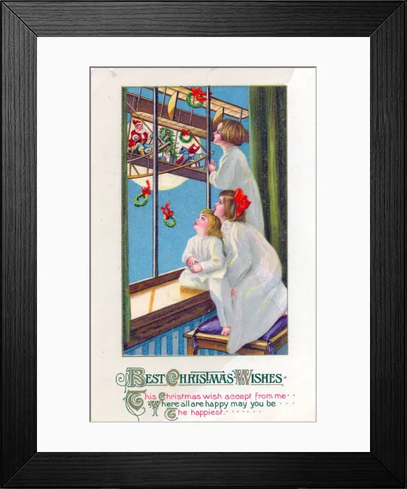 Framed Print : Santa Claus in a plane on a Christmas postcard Framed Print : Santa Claus in a plane on a Christmas postcard