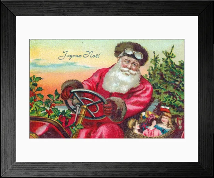 Framed Print : Santa Claus driving a car on a French Christmas postcard Framed Print : Santa Claus driving a car on a French Christmas postcard
