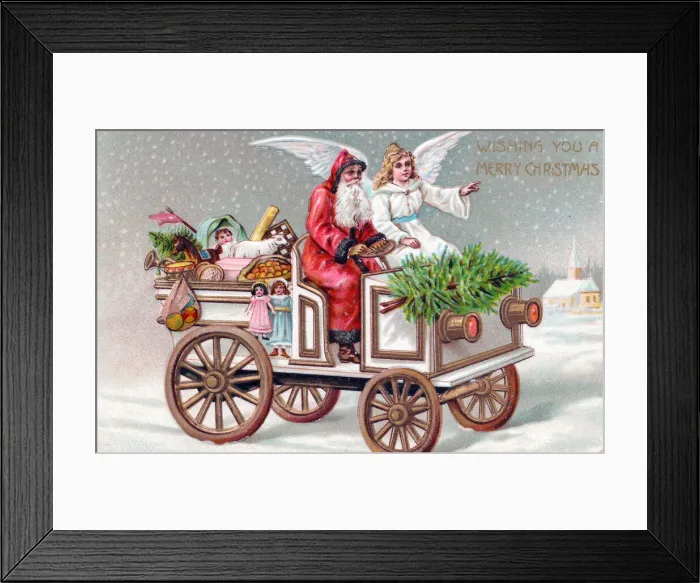 Framed Print : Santa Claus driving a car on a Christmas postcard Framed Print : Santa Claus driving a car on a Christmas postcard