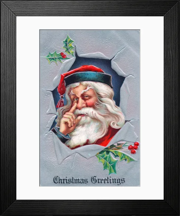 Framed Print : Santa Claus smiling on a Christmas postcard Framed Print : Santa Claus smiling on a Christmas postcard
