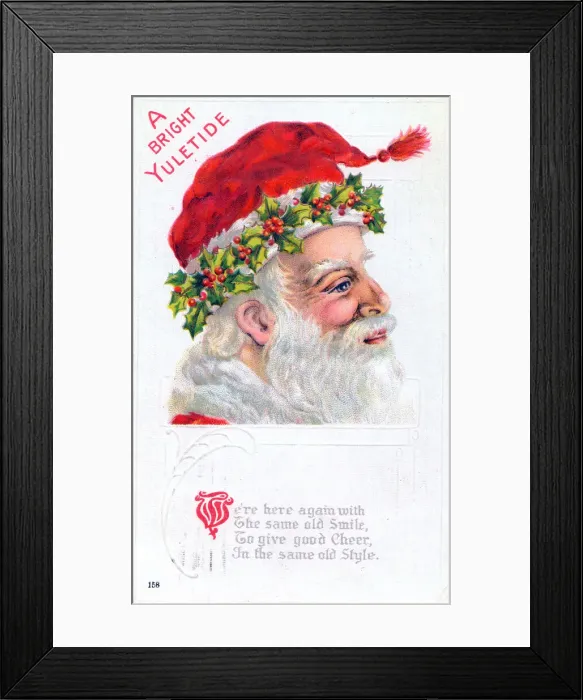 Framed Print : Santa Claus smiling on a Christmas postcard Framed Print : Santa Claus smiling on a Christmas postcard