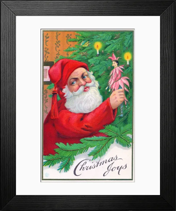 Framed Print : Santa Claus with tree on a Christmas postcard Framed Print : Santa Claus with tree on a Christmas postcard