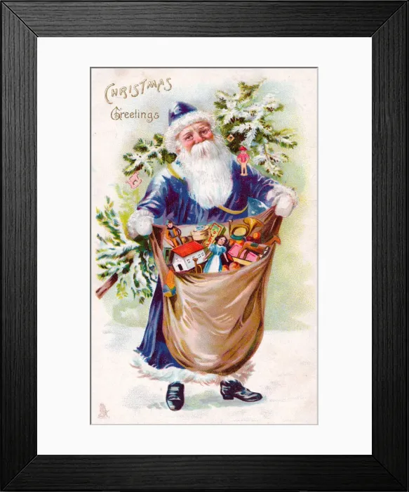 Framed Print : Santa Claus with his sack on a Christmas postcard Framed Print : Santa Claus with his sack on a Christmas postcard