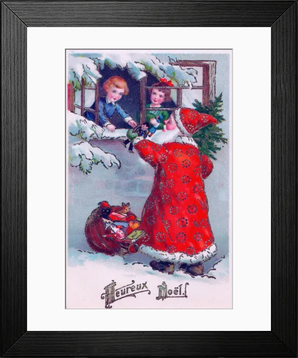 Framed Print : Santa Claus with children on a French Christmas postcard Framed Print : Santa Claus with children on a French Christmas postcard