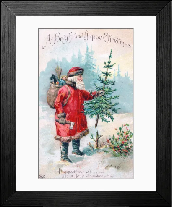Framed Print : Santa Claus with his sack on a Christmas postcard Framed Print : Santa Claus with his sack on a Christmas postcard