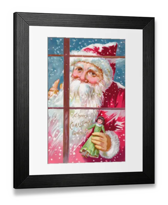 Framed Print : Santa Claus with doll on a Christmas postcard Framed Print : Santa Claus with doll on a Christmas postcard