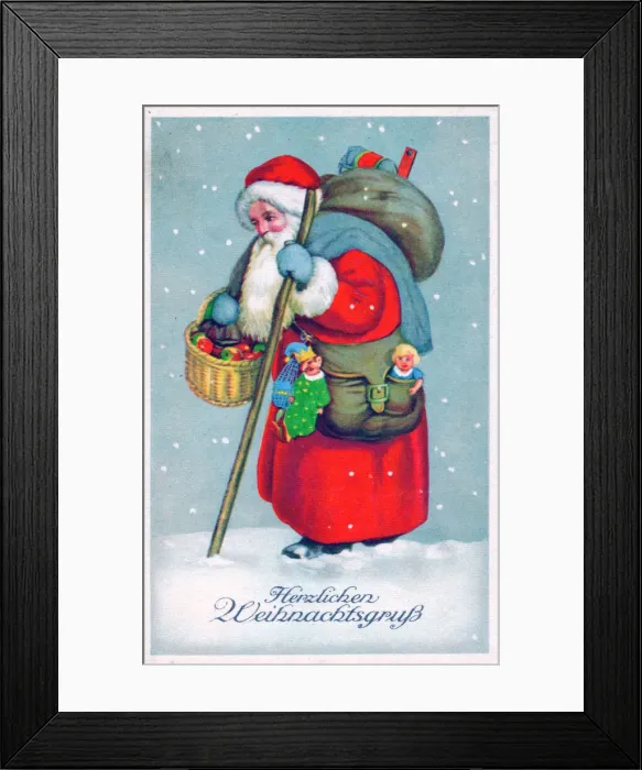 Framed Print : Santa Claus with presents on a German Christmas postcard Framed Print : Santa Claus with presents on a German Christmas postcard