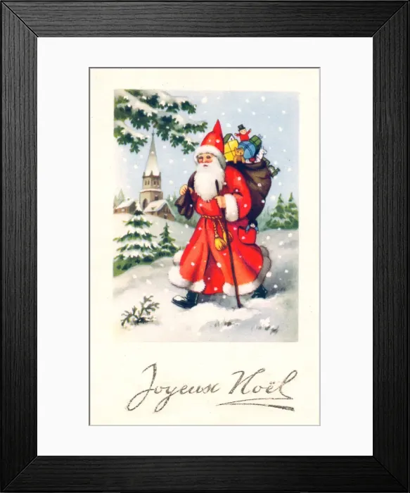 Framed Print : Santa Claus with sack on a French Christmas postcard Framed Print : Santa Claus with sack on a French Christmas postcard