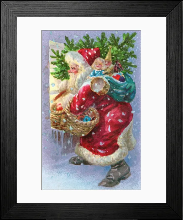 Framed Print : Santa Claus at a window on a Christmas postcard Framed Print : Santa Claus at a window on a Christmas postcard