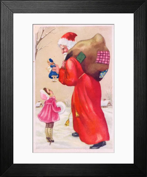 Framed Print : Santa Claus with girl on a Christmas postcard Framed Print : Santa Claus with girl on a Christmas postcard
