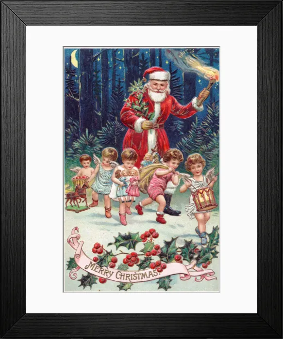 Framed Print : Santa Claus with cherubs on a Christmas postcard Framed Print : Santa Claus with cherubs on a Christmas postcard
