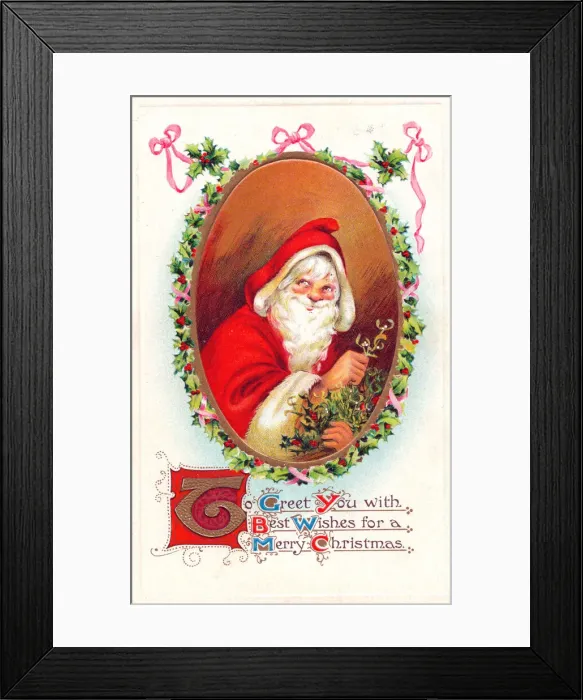 Framed Print : Santa Claus smiling on a Christmas postcard Framed Print : Santa Claus smiling on a Christmas postcard