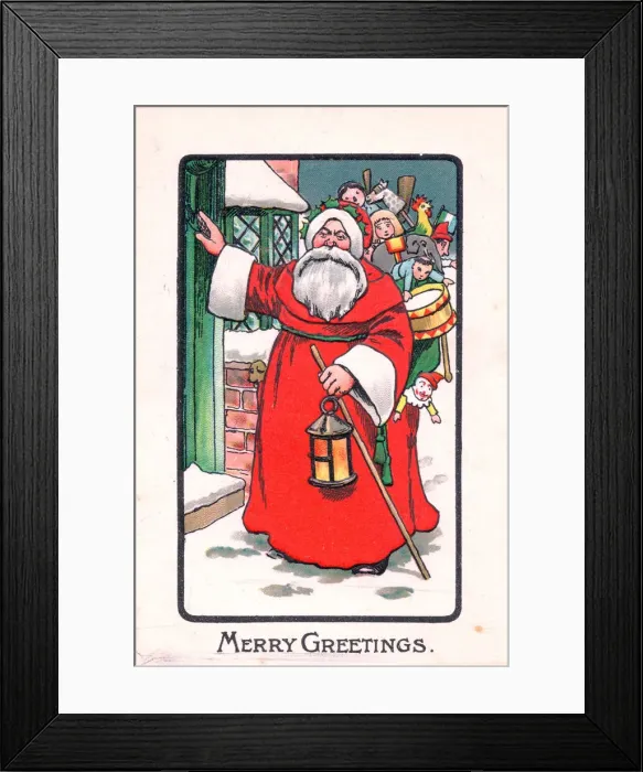Framed Print : Santa Claus with his sack on a Christmas postcard Framed Print : Santa Claus with his sack on a Christmas postcard