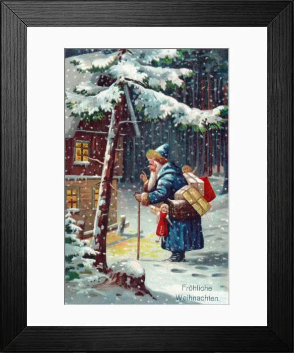 Framed Print : Santa Claus with presents on a German Christmas postcard Framed Print : Santa Claus with presents on a German Christmas postcard