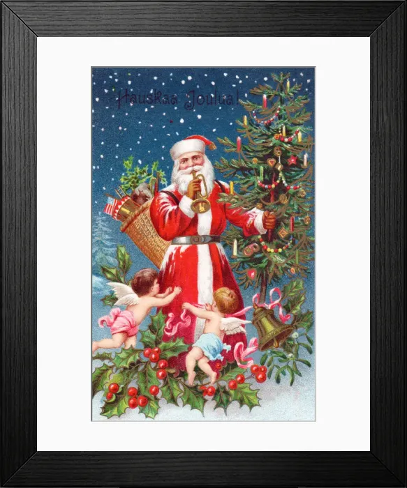 Framed Print : Santa Claus with presents on a Finnish Christmas postcard Framed Print : Santa Claus with presents on a Finnish Christmas postcard