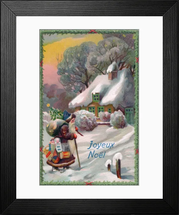 Framed Print : Santa Claus bringing presents on a French Christmas postcard Framed Print : Santa Claus bringing presents on a French Christmas postcard