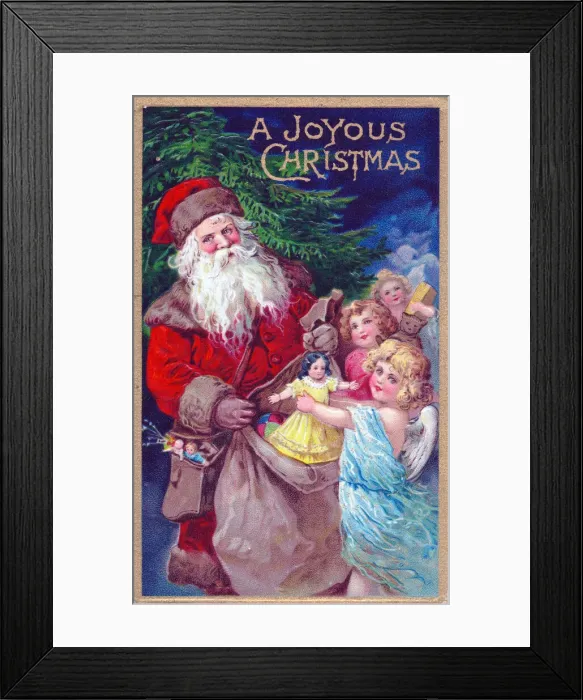 Framed Print : Santa Claus with angel and children on a Christmas postcard Framed Print : Santa Claus with angel and children on a Christmas postcard