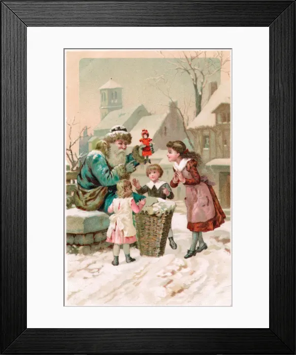 Framed Print : Santa Claus with children on a Christmas postcard Framed Print : Santa Claus with children on a Christmas postcard
