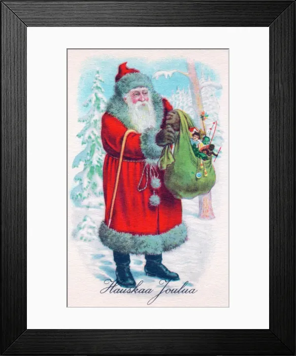Framed Print : Santa Claus with presents on a Finnish Christmas postcard Framed Print : Santa Claus with presents on a Finnish Christmas postcard