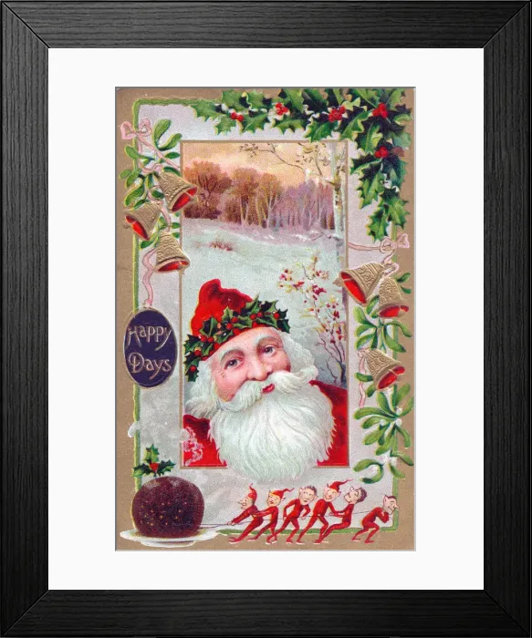 Framed Print : Santa Claus smiling on a Christmas postcard Framed Print : Santa Claus smiling on a Christmas postcard
