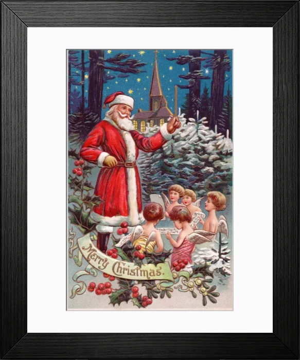Framed Print : Santa Claus with cherubs on a Christmas postcard Framed Print : Santa Claus with cherubs on a Christmas postcard