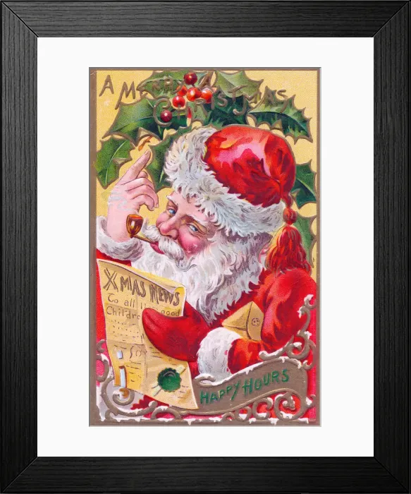 Framed Print : Santa Claus smiling on a Christmas postcard Framed Print : Santa Claus smiling on a Christmas postcard