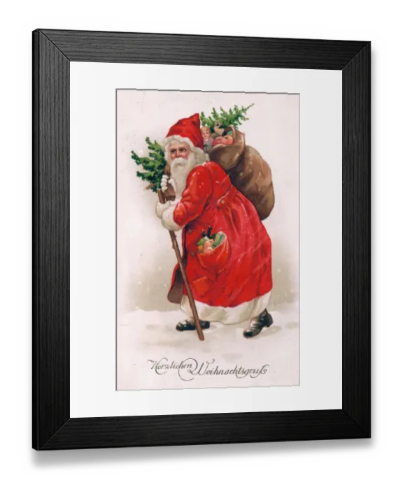 Framed Print : Santa Claus with presents on a German Christmas postcard Framed Print : Santa Claus with presents on a German Christmas postcard