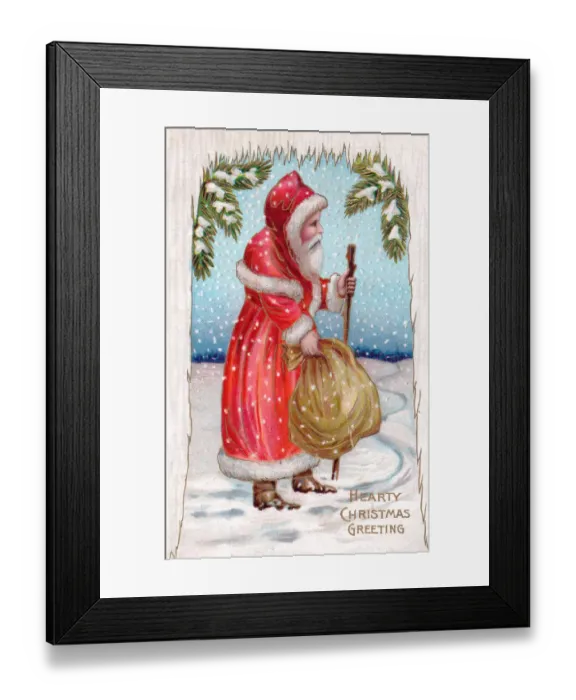 Framed Print : Santa Claus with his sack on a Christmas postcard Framed Print : Santa Claus with his sack on a Christmas postcard