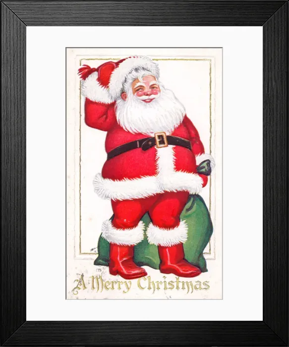 Framed Print : Santa Claus with sack on a Christmas postcard Framed Print : Santa Claus with sack on a Christmas postcard